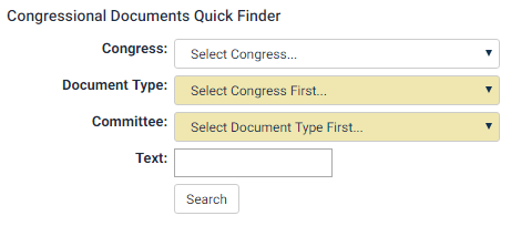 Screenshot of Congressional Documents Quick Finder tool