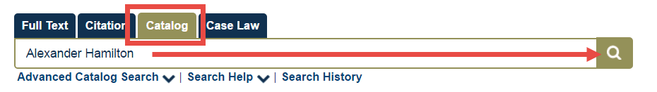 Screenshot of Catalog search for Alexander Hamilton in HeinOnline
