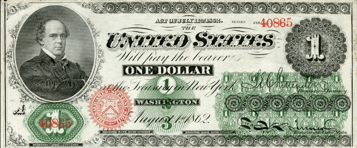 Image of $1 bill during Civil War with Salmon P. Chase's face on it