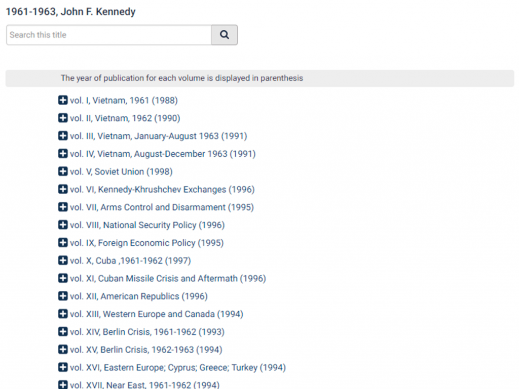 Screenshot of JFK within Foreign Relations of the United States