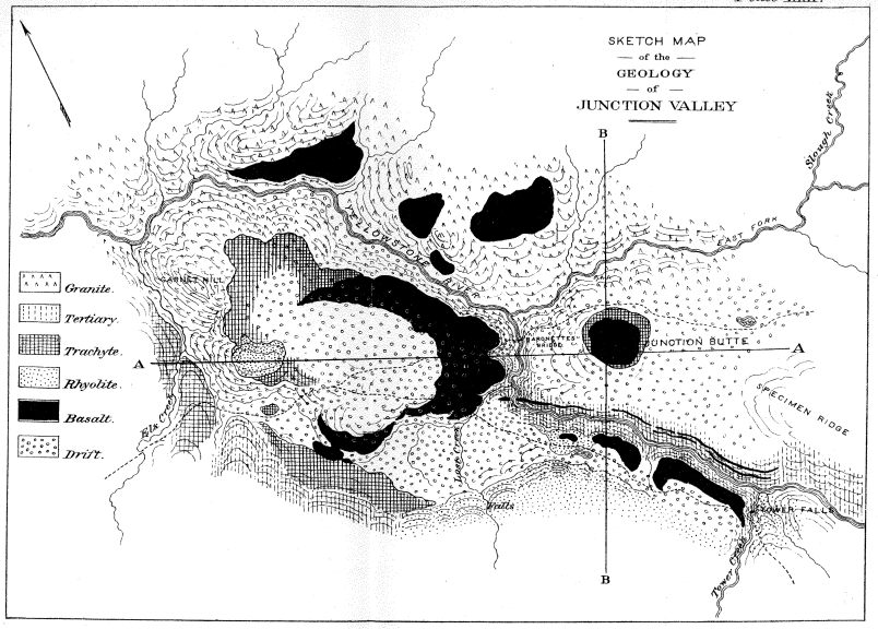 Illustration of sketch map of Yellowstone from U.S. Congressional Serial Set