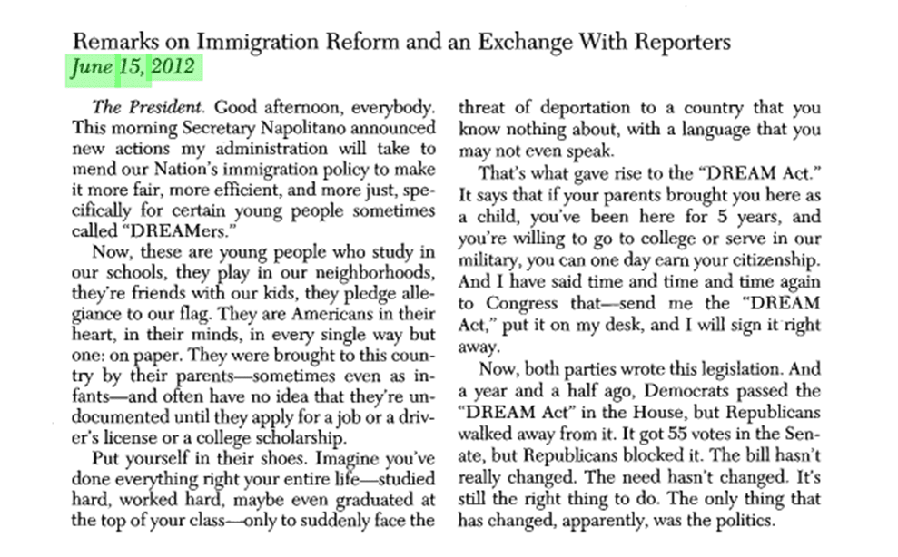 Screenshot of Remarks on Immigration Reform by President Obama