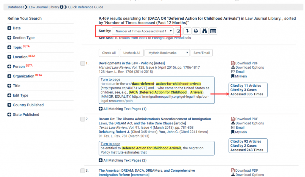 Screenshot of search results in the Law Journal Library