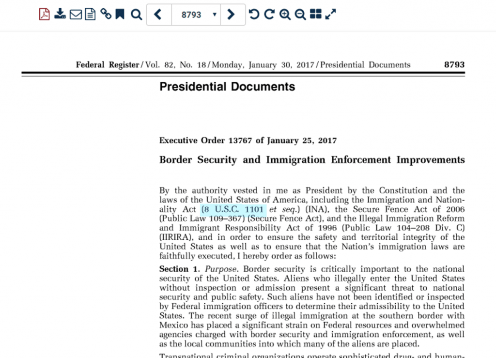 Screenshot of Presidential Documents from the Federal Register
