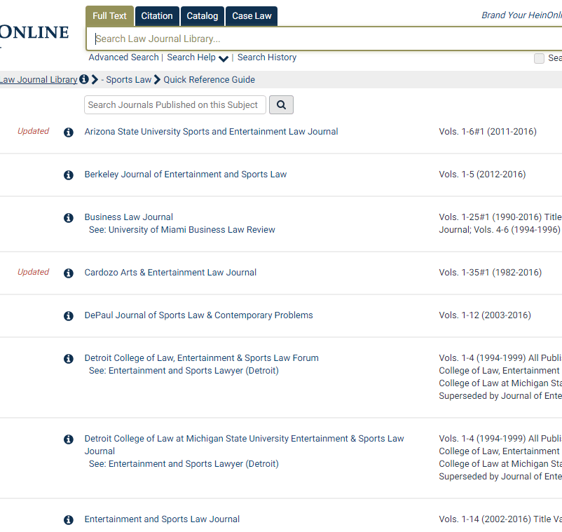 Screenshot featuring subject-specific search box in Law Journal Library