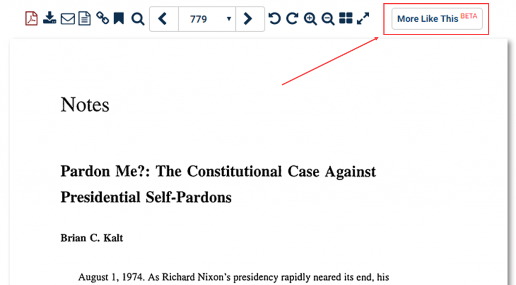 Screenshot of Pardon Me? article in HeinOnline showing More Like This button