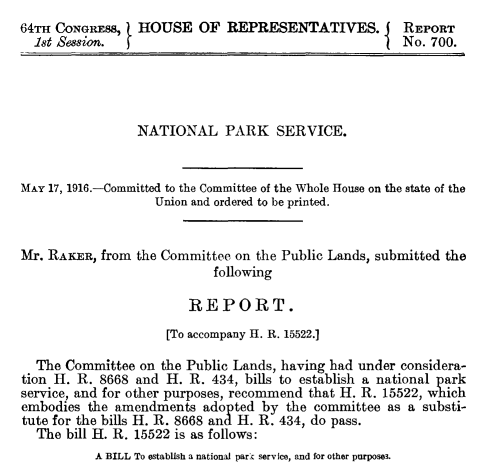 Screenshot of report creating the National Park Service