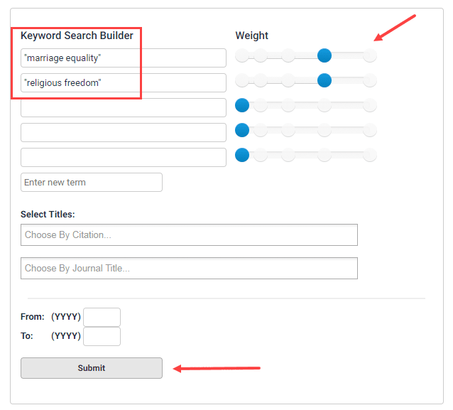 Screenshot of Keyword Search Builder search function within Advanced Search in the Law Journal Library