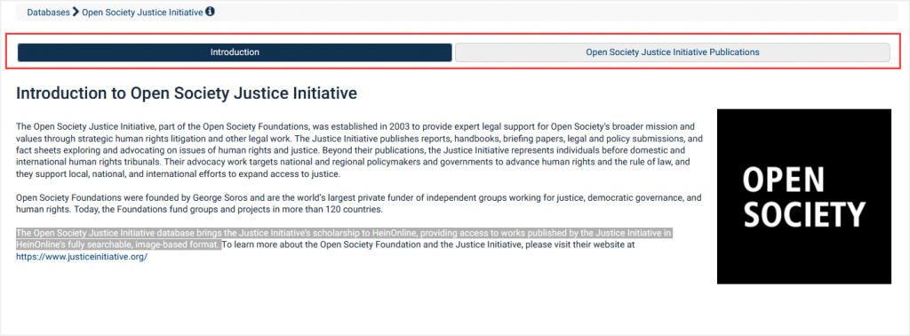 Screenshot of introduction to Open Society Initiative in HeinOnline
