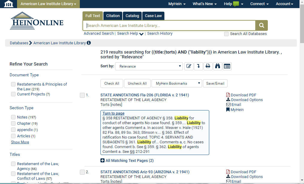 Search results within the American Law Institute Library