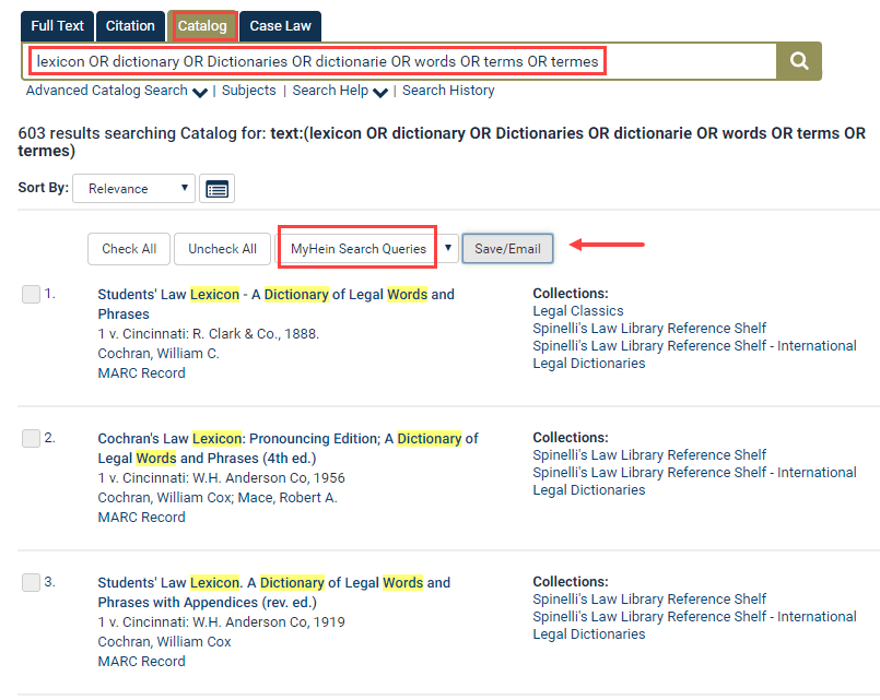 Catalog search result in HeinOnline