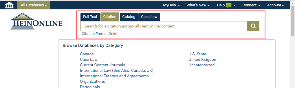 Screenshot showing Citation tab in HeinOnline