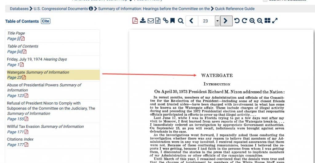 Screenshot of Watergate hearings