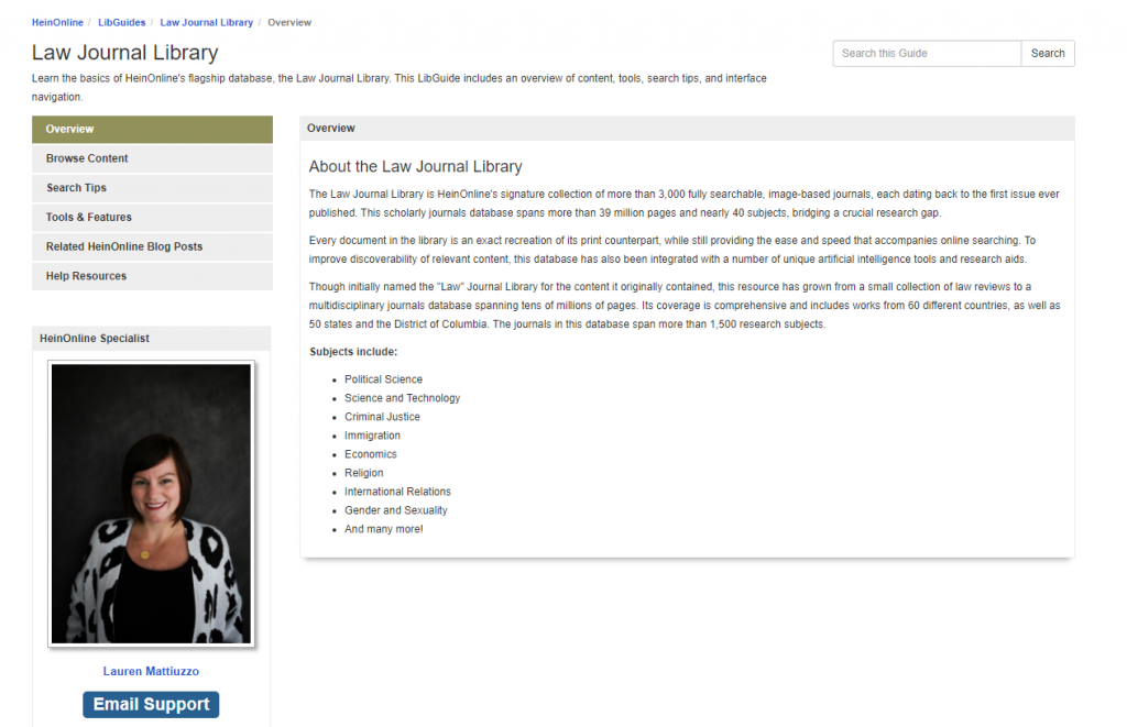 screenshot of Law Journal Library LibGuide
