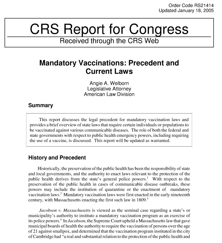 image of CRS report in Vaccination subcollection