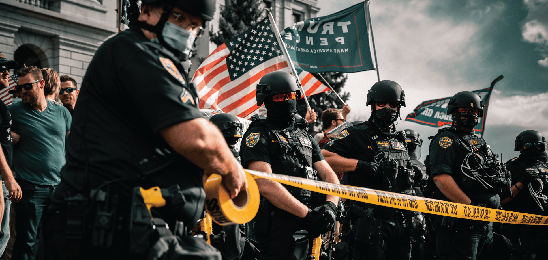 image of police and pro-Trump protestors