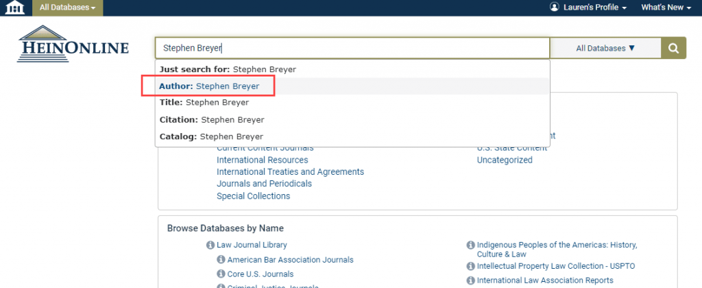author search in HeinOnline