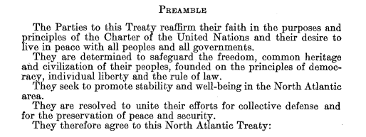 screenshot of preamble to North Atlantic Treaty in HeinOnline's U.S. Congressional Serial Set