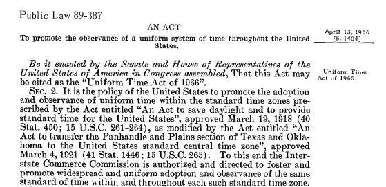 screenshot of Uniform Time Act of 1966 in HeinOnline