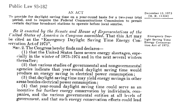 screenshot of Emergency Daylight Saving Time Energy Conservation Act of 1973 in HeinOnline