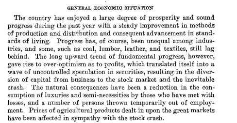 screenshot of excerpt regarding general economic situation in 1920s