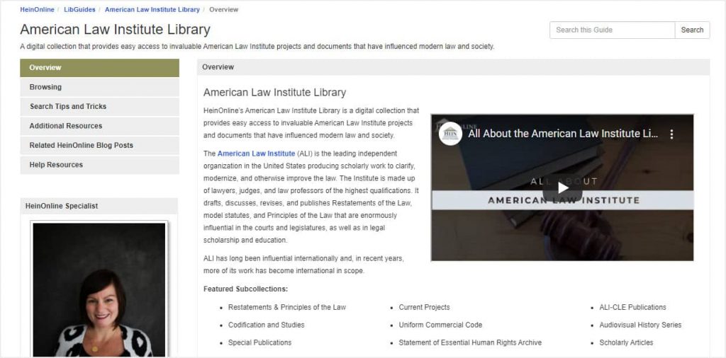 image of HeinOnlne's American Law Institute Library Libguide