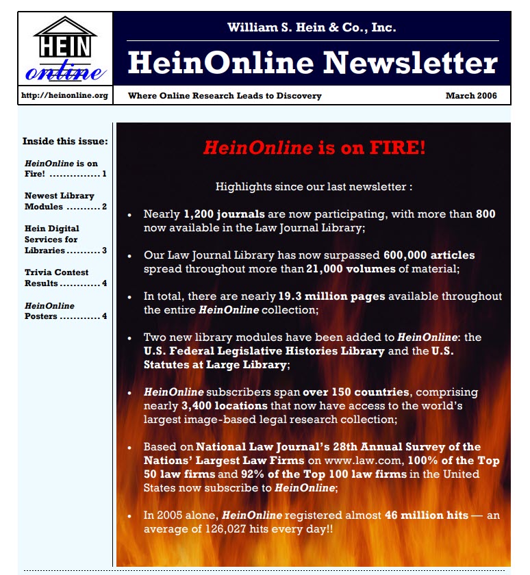 image of old HeinOnline newsletter