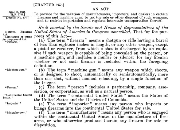 excerpt from National Firearms Act in HeinOnline