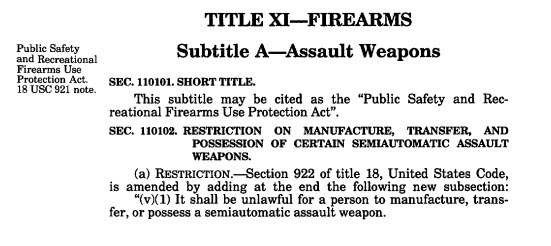 excerpt from assault weapon ban of 1994 in HeinOnline