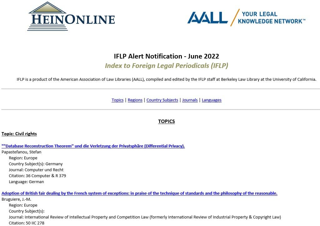 image of IFLP Alert in an email