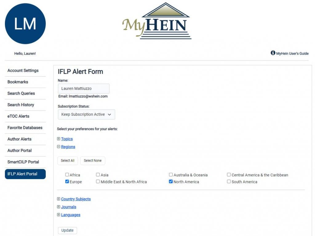 image of IFLP Alert Portal in MyHein