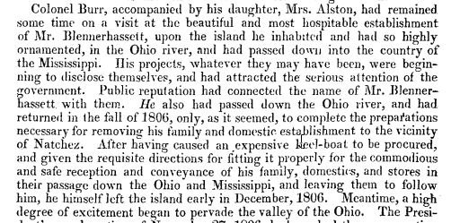 document detailing Aaron Burr's use of Blennerhassett island