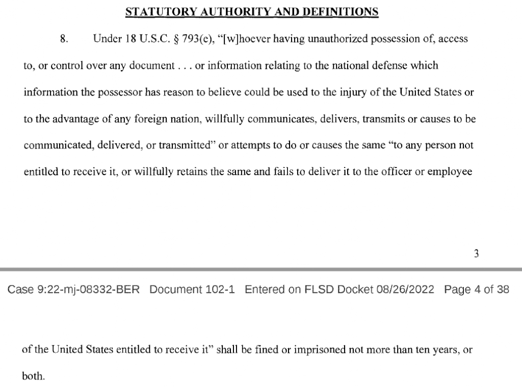 screenshot of excerpt from "AFFIDAVIT IN SUPPORT OF AN APPLICATION UNDER RULE 41 FOR A WARRANT TO SEARCH AND SEIZE" under heading "STATUTORY AUTHORITY AND DEFINITIONS"