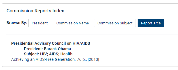 image of a Report under the Presidential Advisory Council on HIV/AIDS