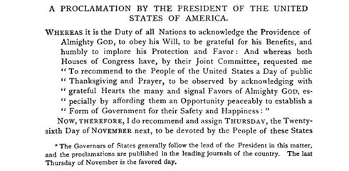 excerpt of screenshot of George Washington's Thanksgiving proclamation in 1789