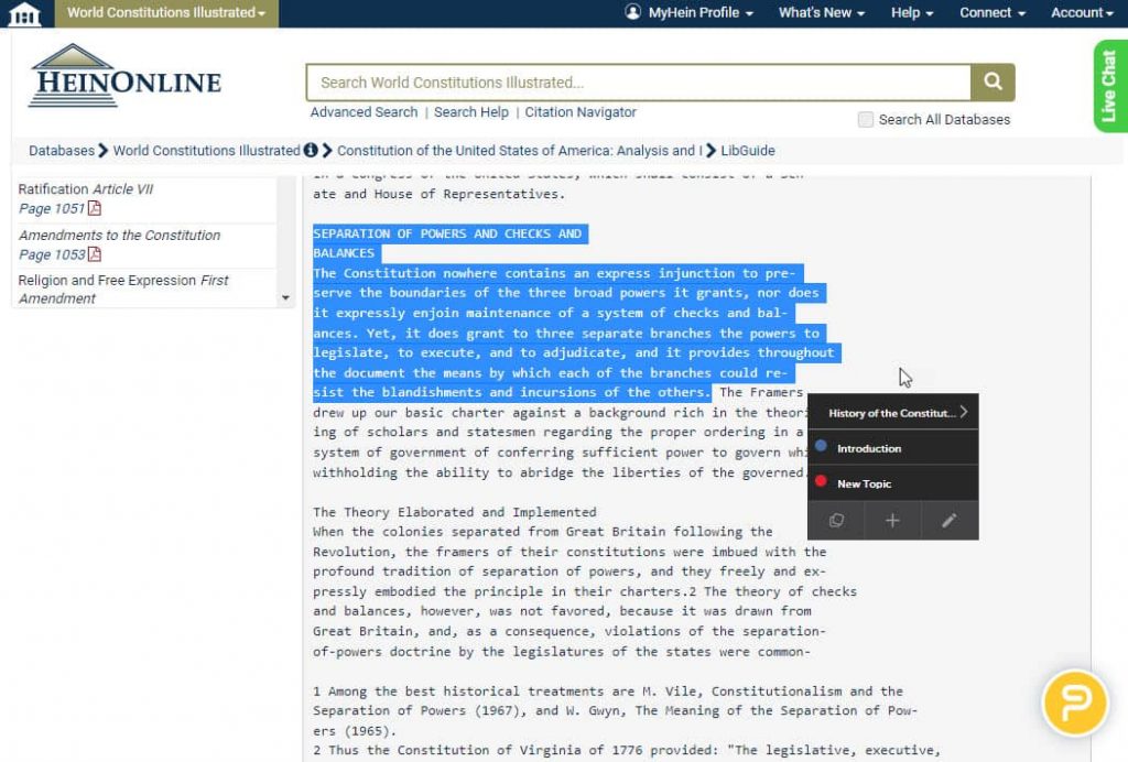 image of highlighting text in HeinOnline for PowerNotes