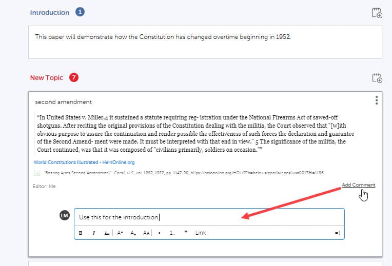 image of adding a comment within PowerNotes web app