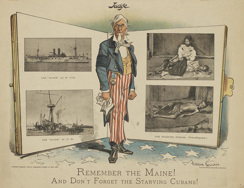 cartoon published in 1898 using catchphrase "Remember the Maine!"