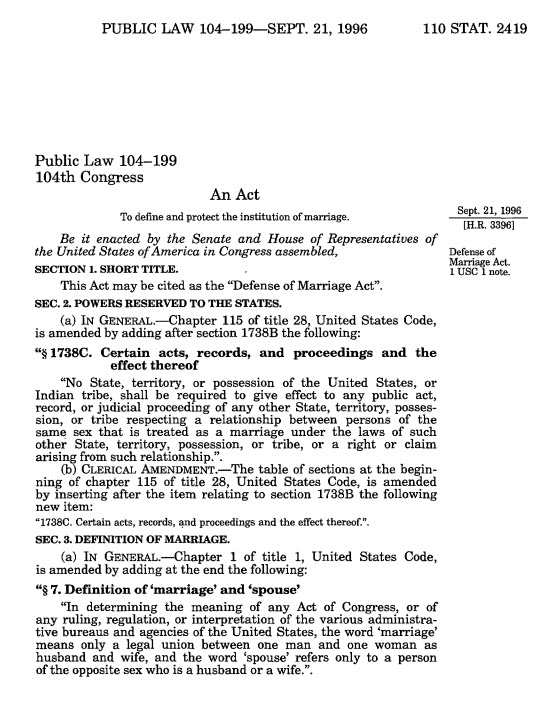 screenshot of excerpt from Defense of Marriage Act
