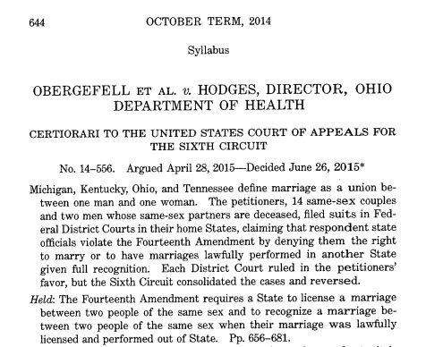 screenshot of excerpt from Obergefell v. Hodges