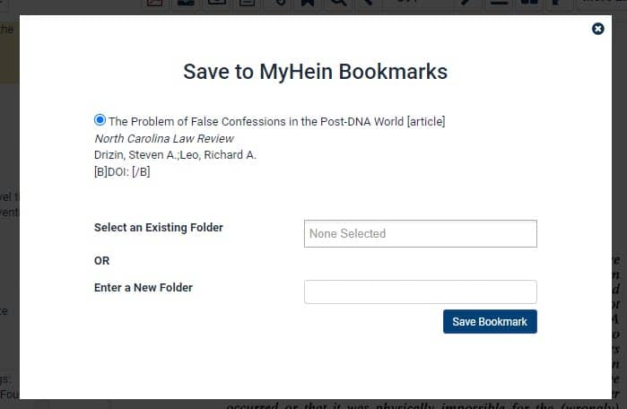 image for MyHein bookmark option within the HeinOnline 