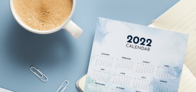 image of a 2022 calendar and  cup of coffee