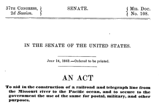 screenshot of Pacific Railroad Act of 1862