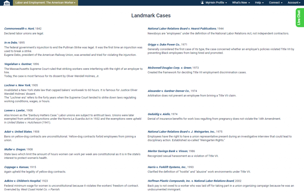 landmark court cases in Labor and Employment database