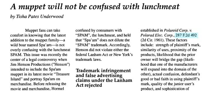 image of an article in HeinOnline titled "A muppet will not be confused with lunchmeat"