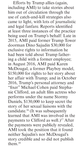 excerpt from journal article detailing Trump hush payments
