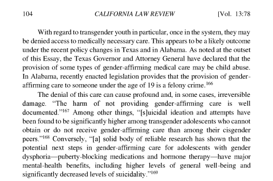 excerpt from article discussing consequences of not providing transgender youth with gender-affirming care