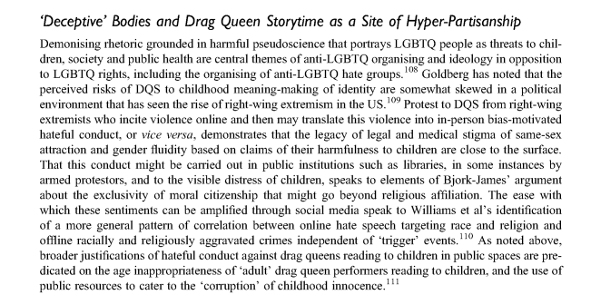 excerpt from article discussing opposition to drag queen storytime as hyper-partisanship