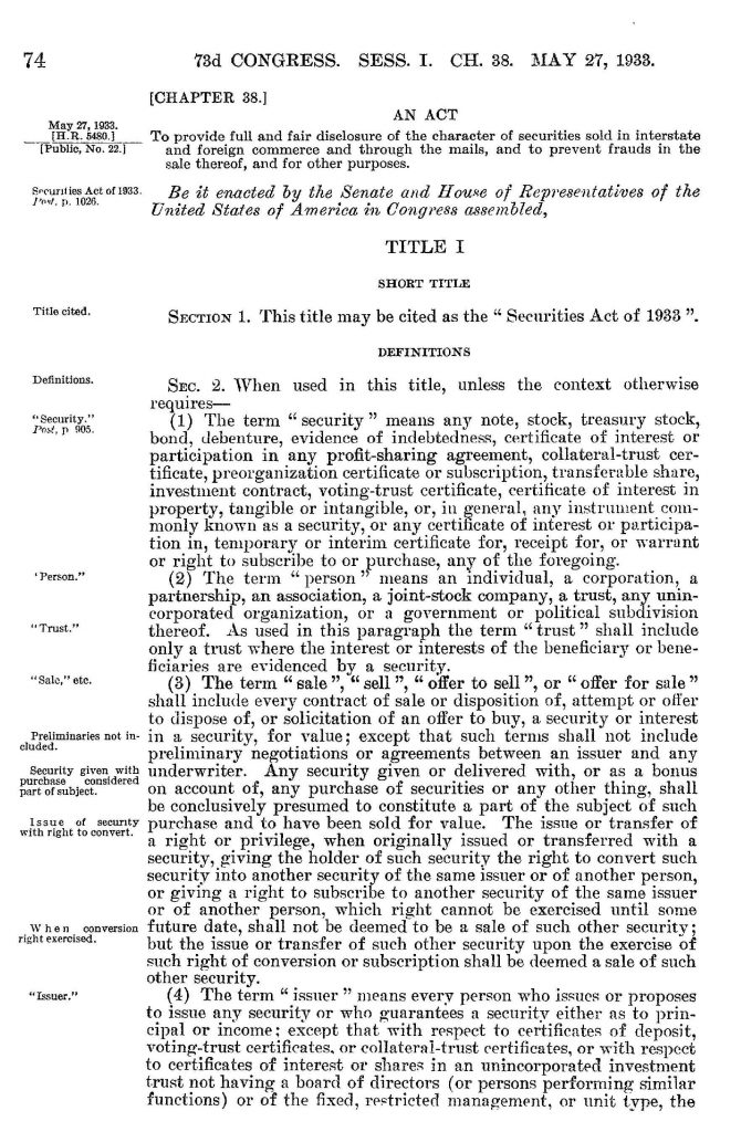 Text of the Securities Act of 1933.