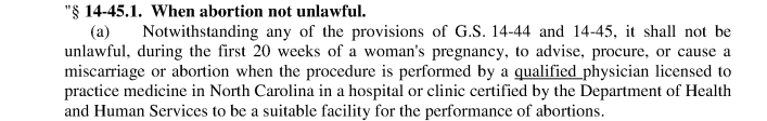screenshot of North Carolina session law on abortion from 2015